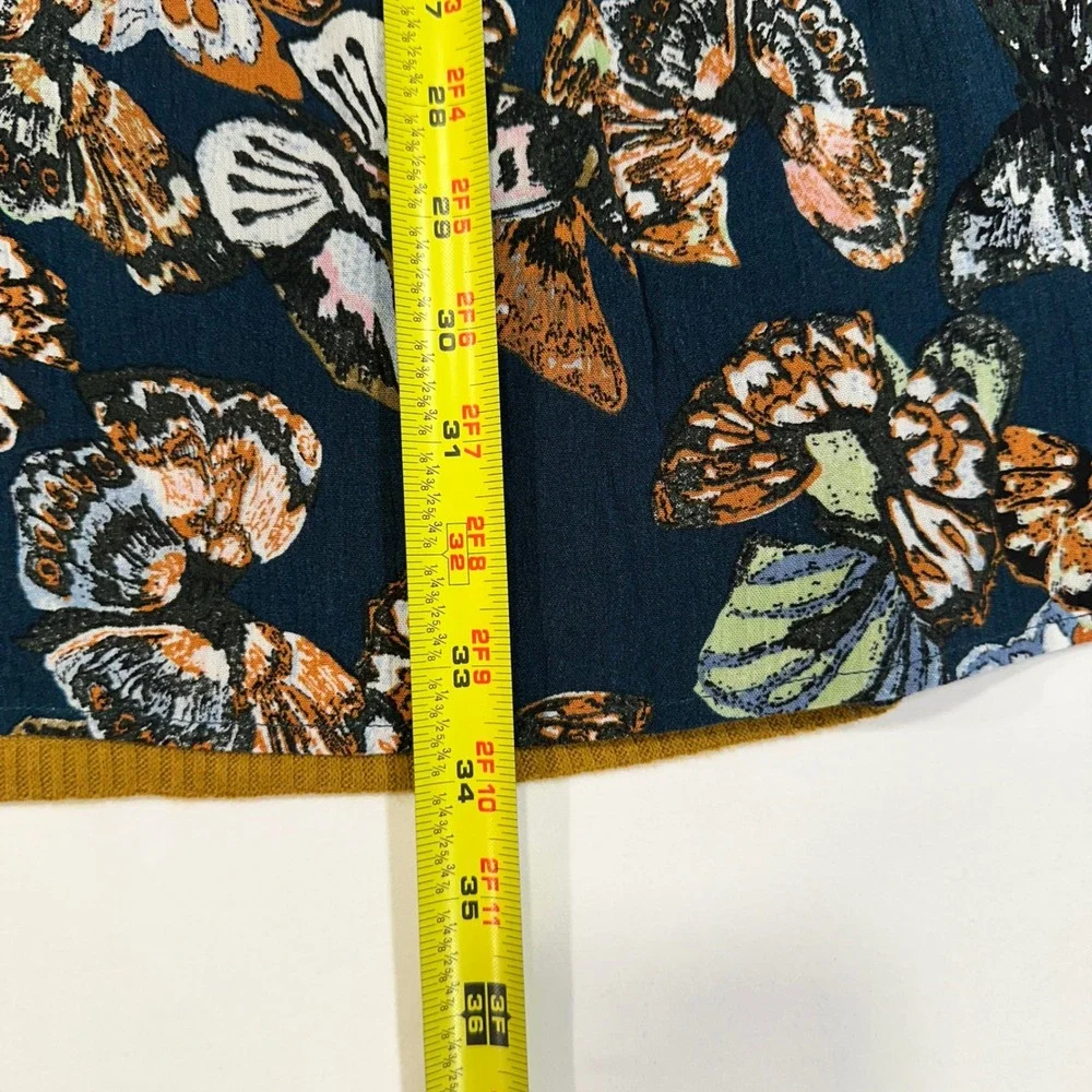 THML Butterfly Print‎ Mixed Media Dress Womens XS Mustard Yellow Ribbed | Boho